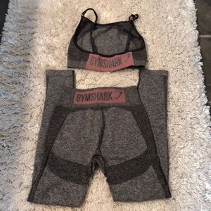 Gymshark high waisted flex leggings and bra dark gray pink